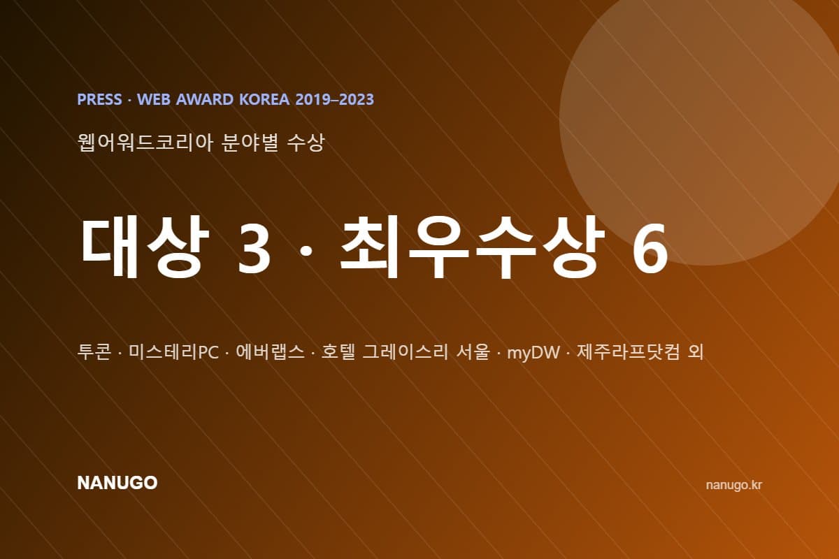 나누고, 웹어워드코리아 2019~2023 분야별 대상·최우수상 9개 수상